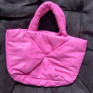Hot Pink Quilted Shoulder Bag / Puffy Handbag
